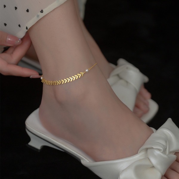 A36960 s925 sterling silver pearl anklet sweet trendy bracelet
