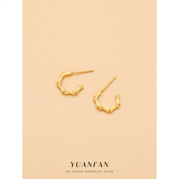 A42548 s925 sterling silver stud vintage gold metal geometric earrings