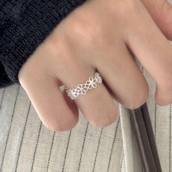 A43845 simple s925 sterling silver flower unique ring