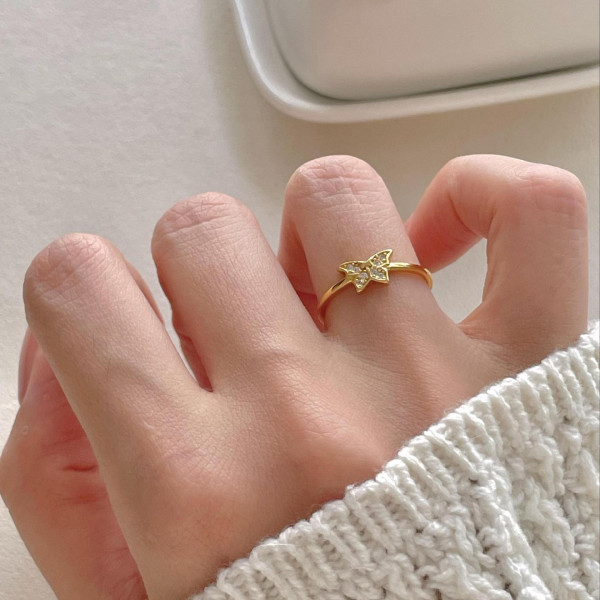 A46377 simple s925 sterling silver cubic zirconia butterfly unique ring