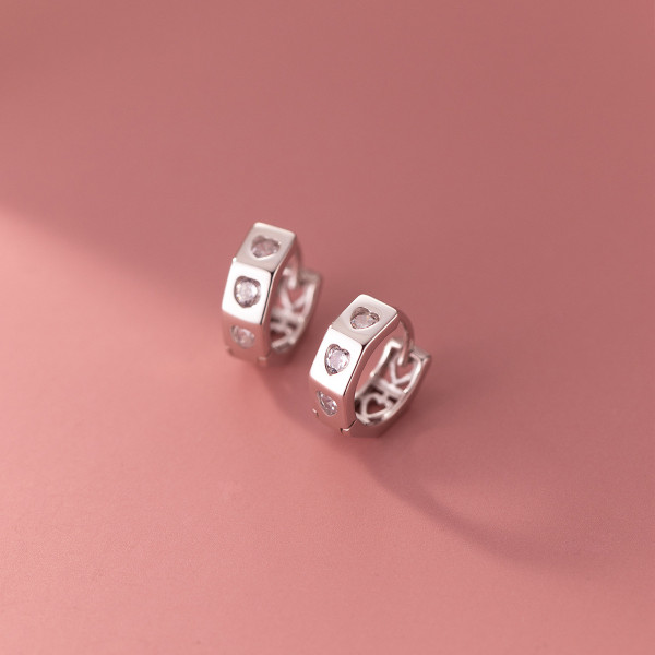 A37901 s925 sterling silver rhinestone heart sweet design elegant earrings