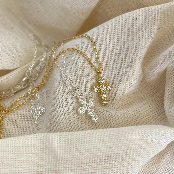 A38835 sterling silver cubic zirconia simple necklace