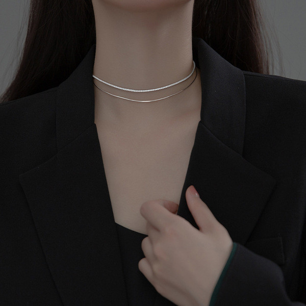 A34108 s925 sterling silver doublelayer necklace