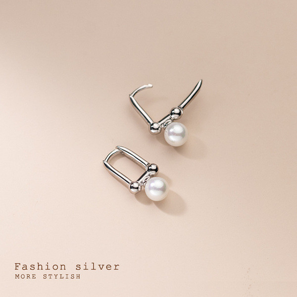 A32363 s925 sterling silver fashion pearl square chic earrings
