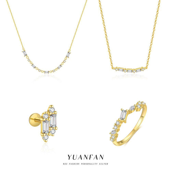 A45859 s925 sterling silver simple cubic zirconia set stud earrings dainty ring necklace
