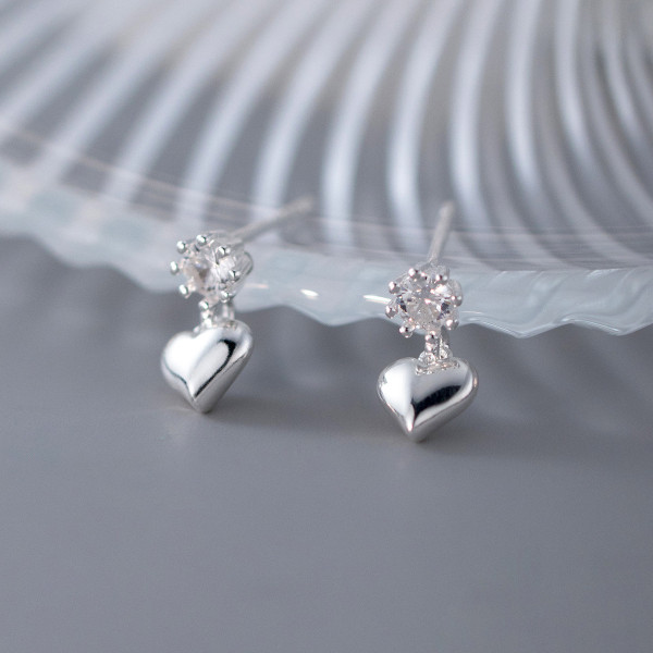 A41303 s925 sterling silver rhinestone heart stud sweet elegant earrings