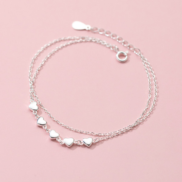 A34997 s925 sterling silver heart doublelayer charm bracelet