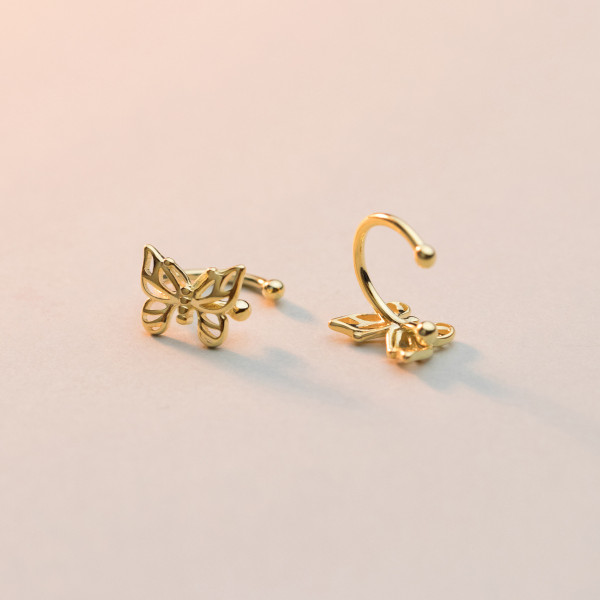 A37086 s925 sterling silver sweet chic hollowed ect butterfly piercingM earrings