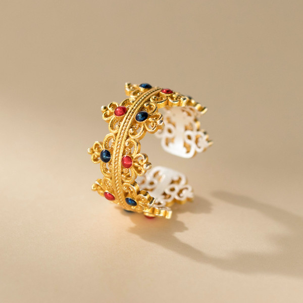 A45973 silver dainty royal elegant grade enamel gold crown ring