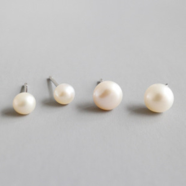 A37614 s925 sterling silver natural fresh water pearl simple stud earrings