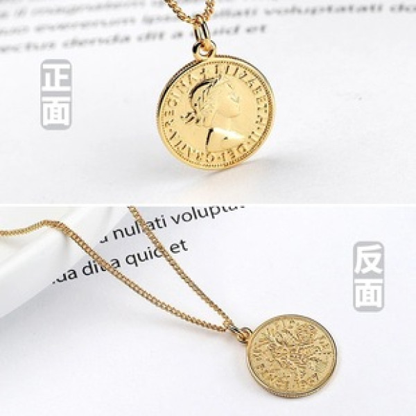 A32840 s925 sterling silver vintage coin gold necklace
