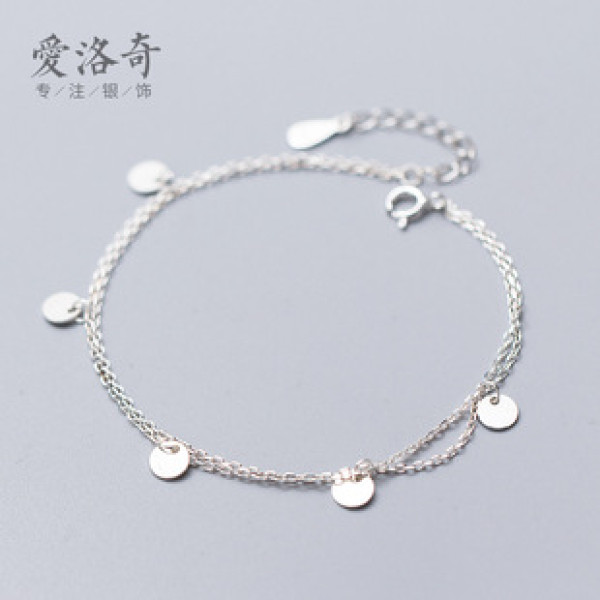 A35194 s925 sterling silver trendy simple circle silver charm fashion bracelet