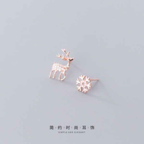 A44794 s925 sterling silver christmas rhinestone deer symmetric snowflake earrings