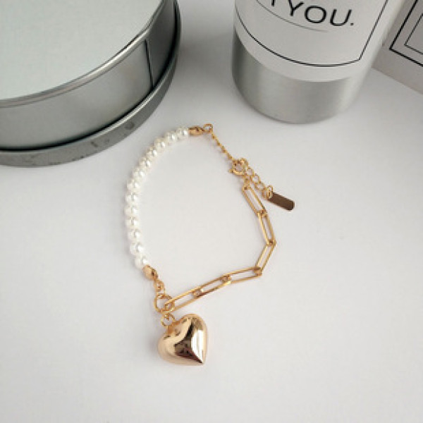 A32906 s925 sterling silver red simple unique heart asymmetric bracelet