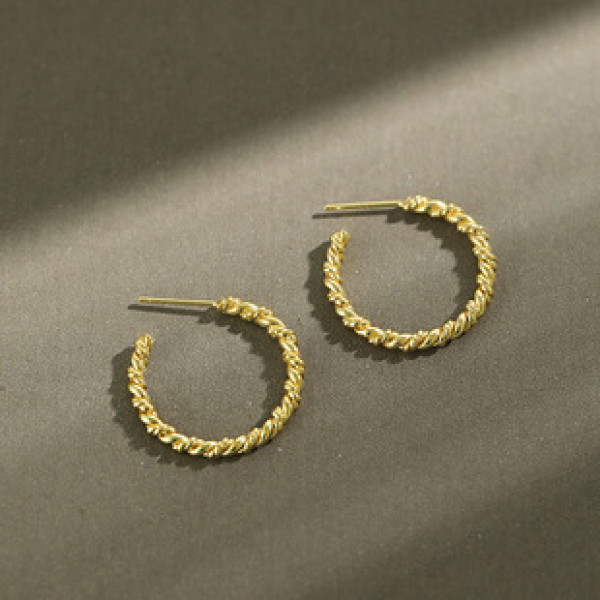 A37370 s925 sterling silver twist circle stud earrings elegant earrings