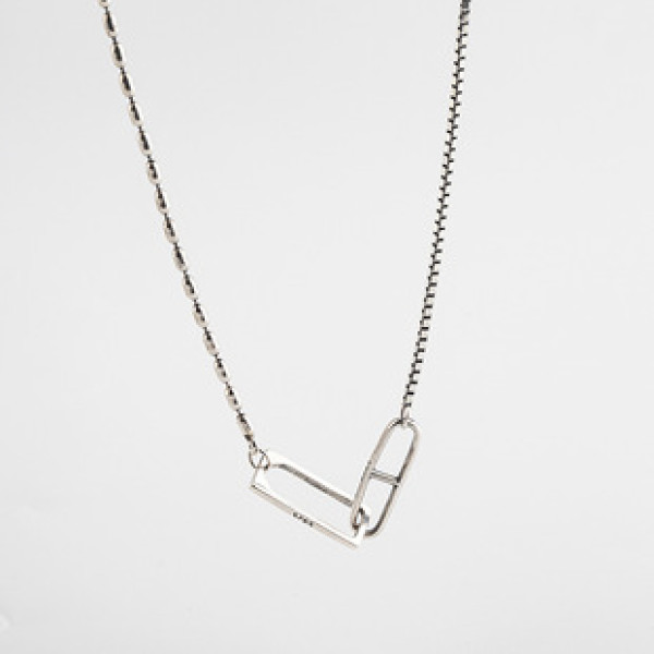 A32853 s925 sterling silver square chic vintage silver trendy chic silver necklace