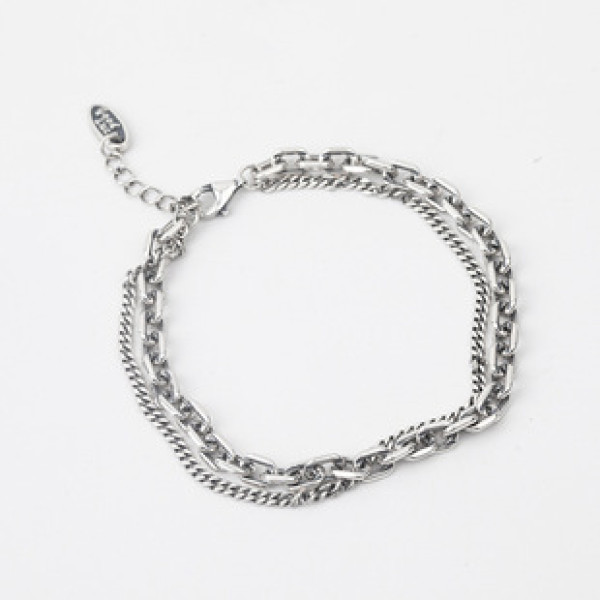 A32918 s925 sterling silver vintage doublelayer silver chic trendy bracelet