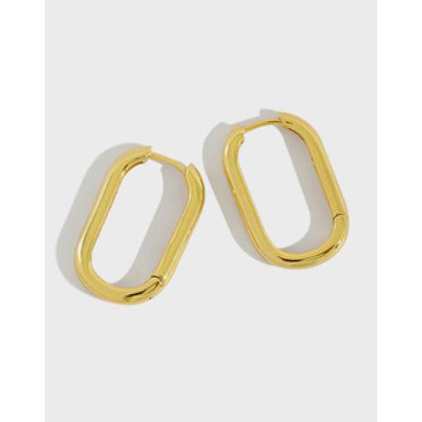 A37632 s925 sterling silver minimalist geometric oval goldplated earrings
