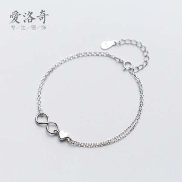 A35190 s925 sterling silver charm trendy doublelayer heart big simple heartshape bracelet