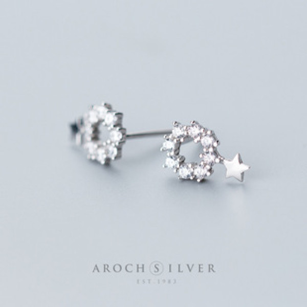 A40165 s925 sterling silver stars stud trendy rhinestone sweet hollowed earrings