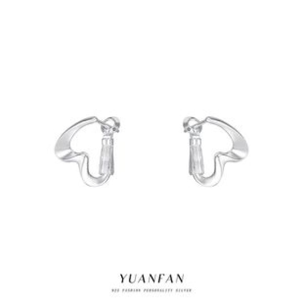 A42597 s925 sterling silver simple stud unique gold metal geometric heart earrings