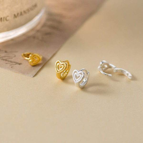 A44872 s925 sterling silver sweet hollowed bar double layered heart stud earrings