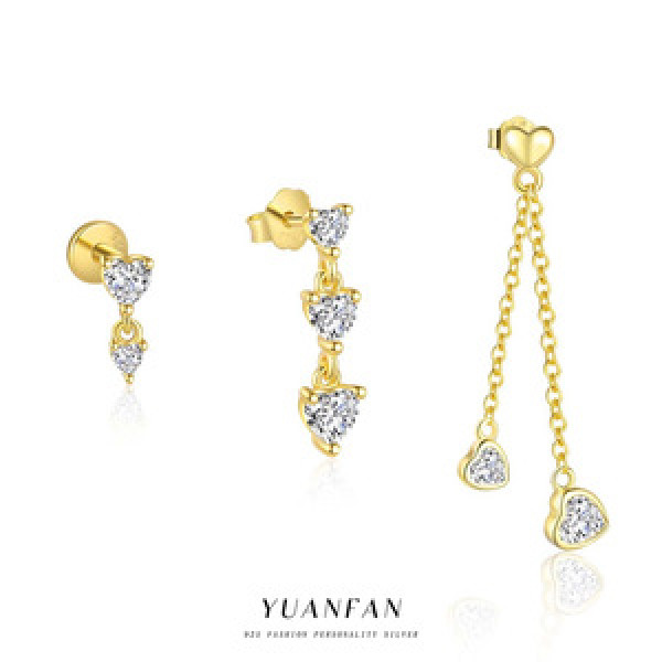 A44345 s925 sterling silver heart fringe stud dainty trendy unique earrings