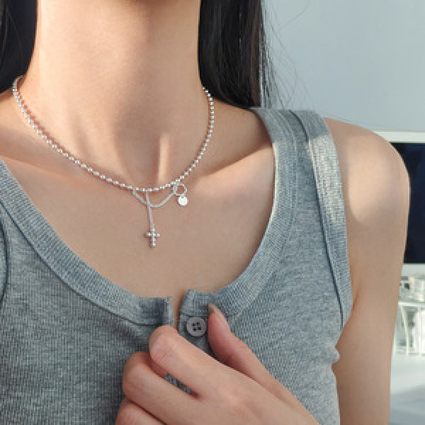 A45955 s925 silver trendy sweet dainty cross plate necklace