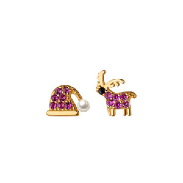 A44857 sterling silver stud sweet symmetric rhinestone deer christmas earrings