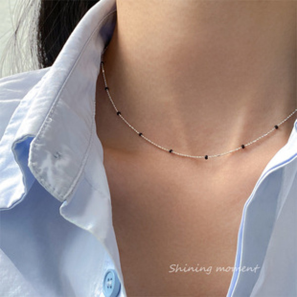 A43138 s925 sterling silver black geometric circle fashion necklace