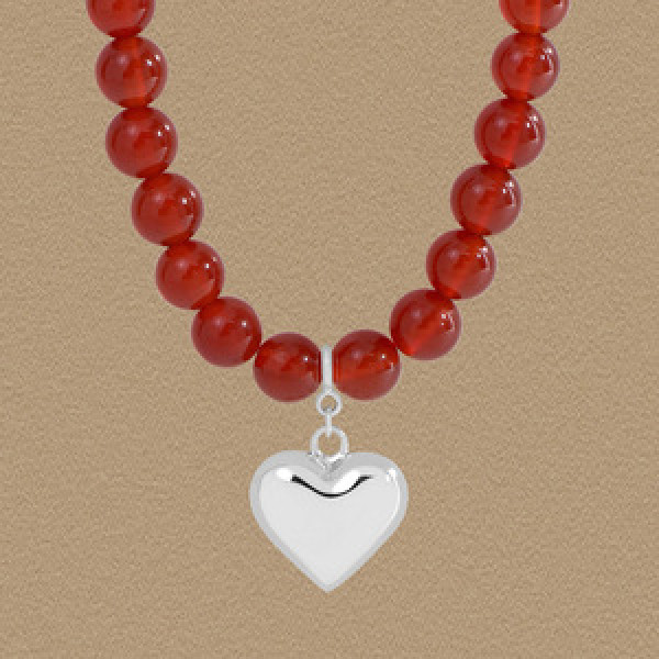A44295 heart agate sterling silver s925 heartshape necklace