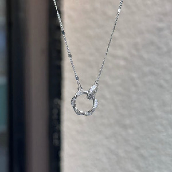 A44920 s925 silver sweet rhinestone circle necklace