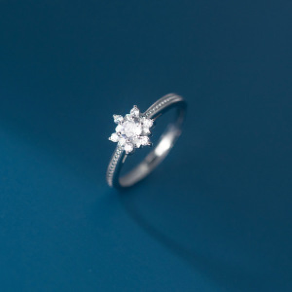 A44838 s925 sterling silver rhinestone snowflake christmas simple sparkling ring