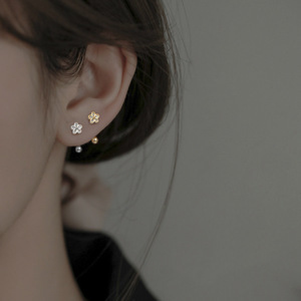 A44945 s925 silver rhinestone stud sweet earrings