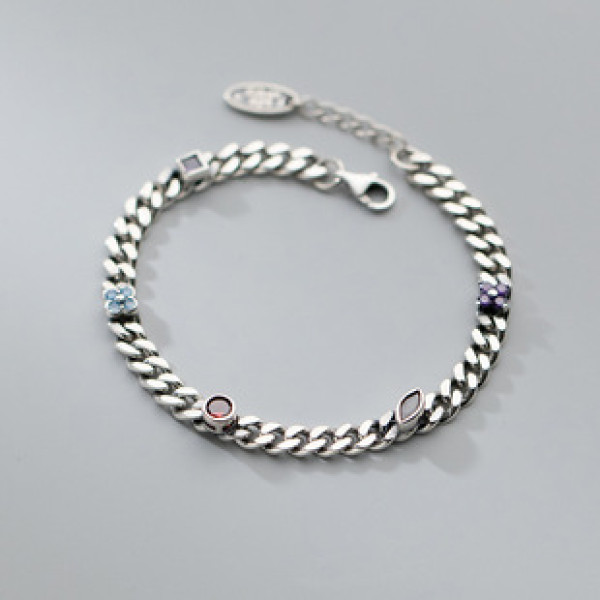 A38188 s925 sterling silver rhinestone geometric charm vintage unique bracelet