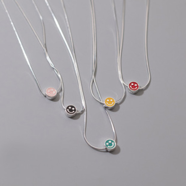 A36749 s925 sterling silver glazed smilingface necklace