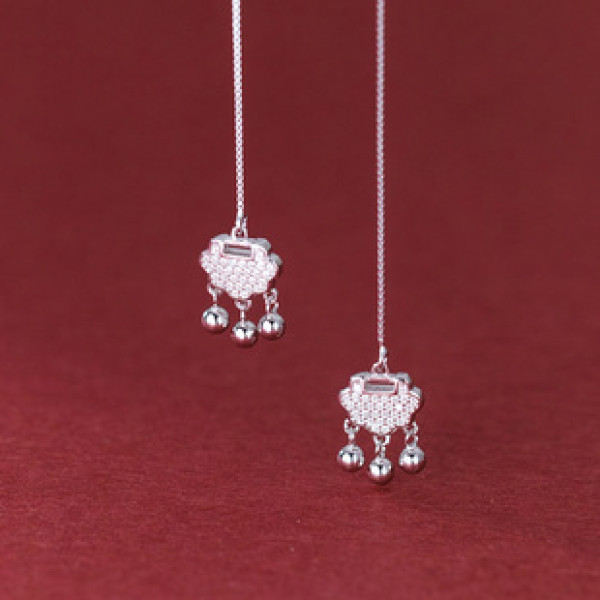 A37893 s925 sterling silver rhinestone string design elegant long earrings