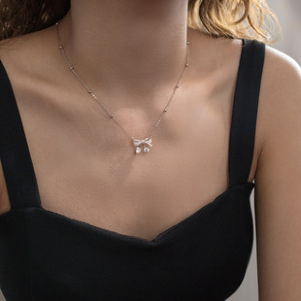 A41739 s925 sterling silver rhinestone butterfly sweet elegant necklace