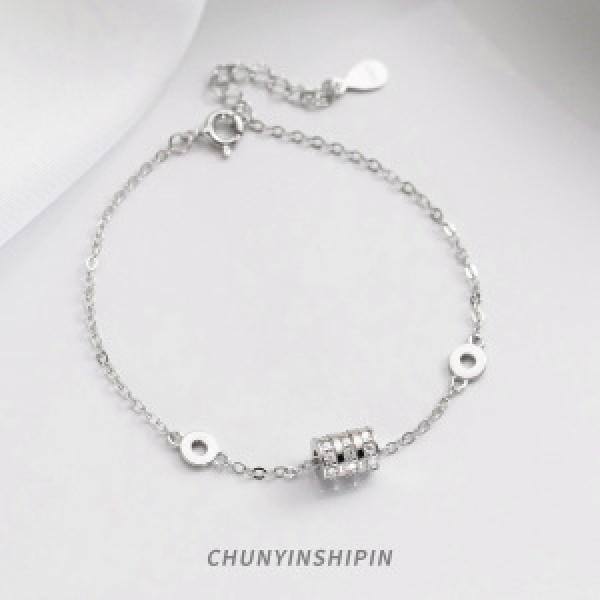 A44446 s925 sterling silver rhinestone charm bracelet