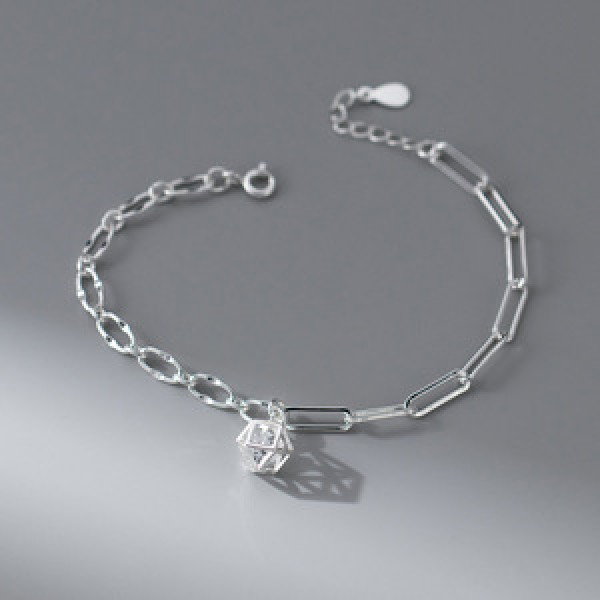 A45527 s925 silver trendy sweet dainty rhinestone hollowed ball charm bracelet