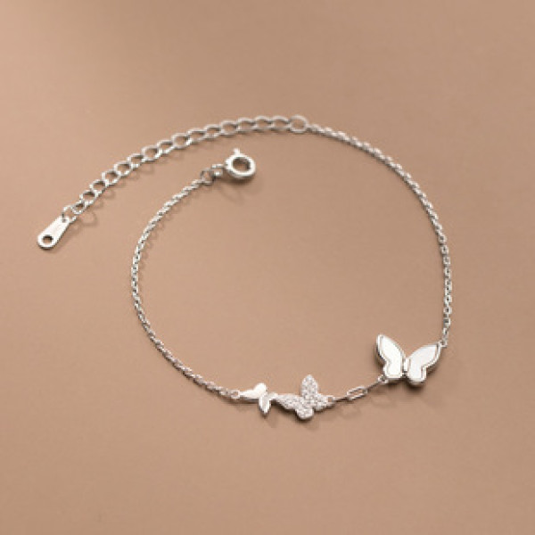 A38215 s925 sterling silver sparkling rhinestone butterfly shell charm grade elegant bracelet