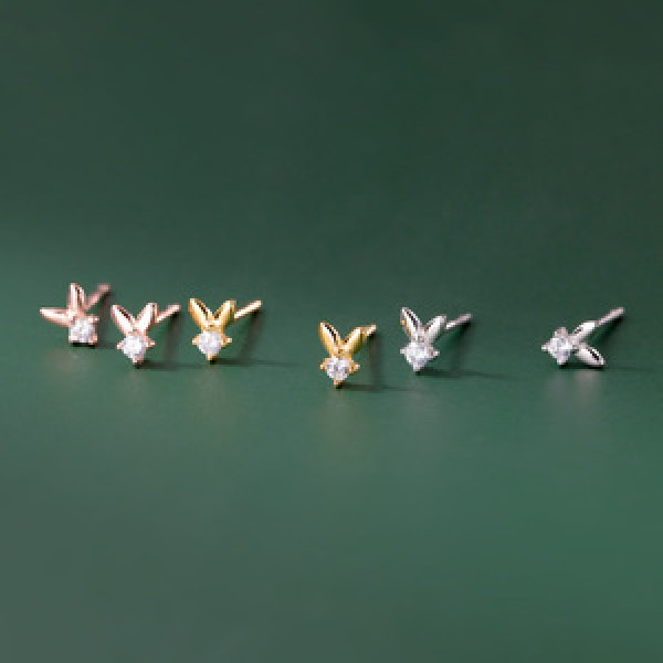 A43497 s925 silver stud simple rhinestone rabbit trendy earrings