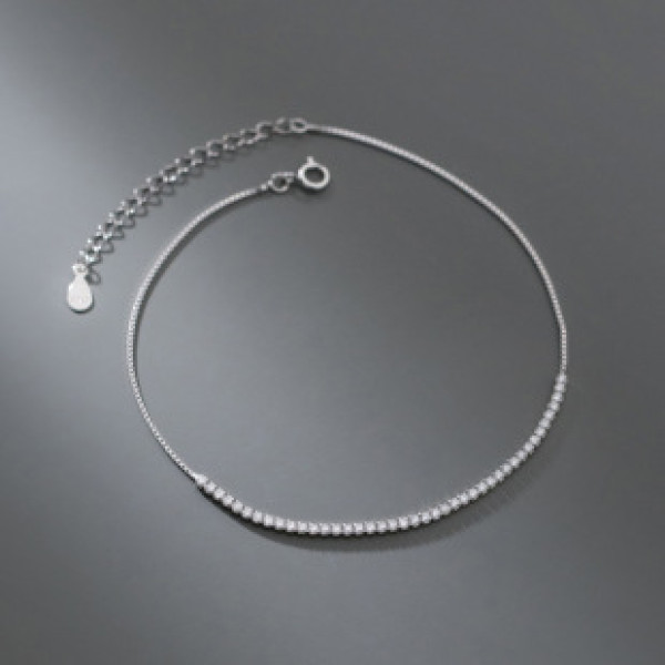 A37169 s925 sterling silver rhinestone anklet simple chic trendy rhinestone bracelet