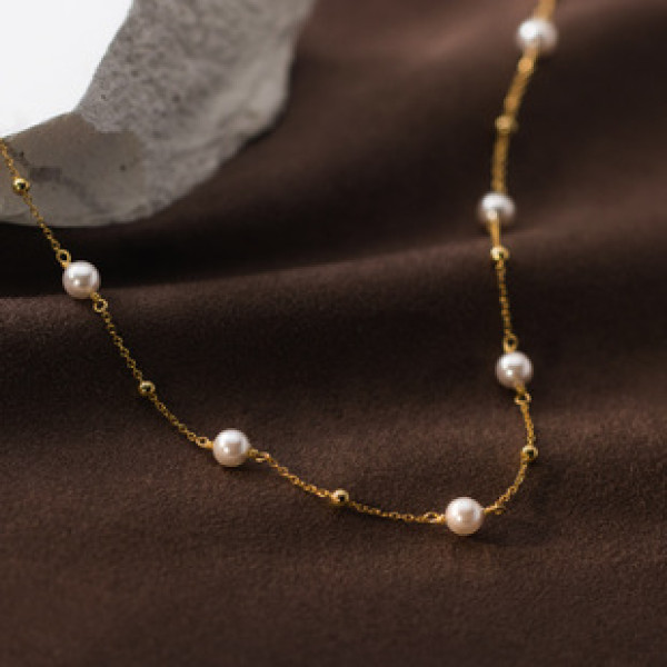 A38555 s925 sterling silver elegant goldplated gold pearl grade necklace