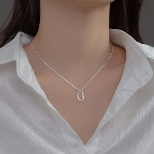 A37225 s925 sterling silver simple hollowed oval silver necklace