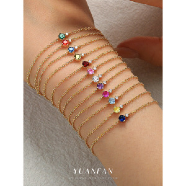 A43879 s925 sterling silver colorful cubic zirconia charm fashion bracelet