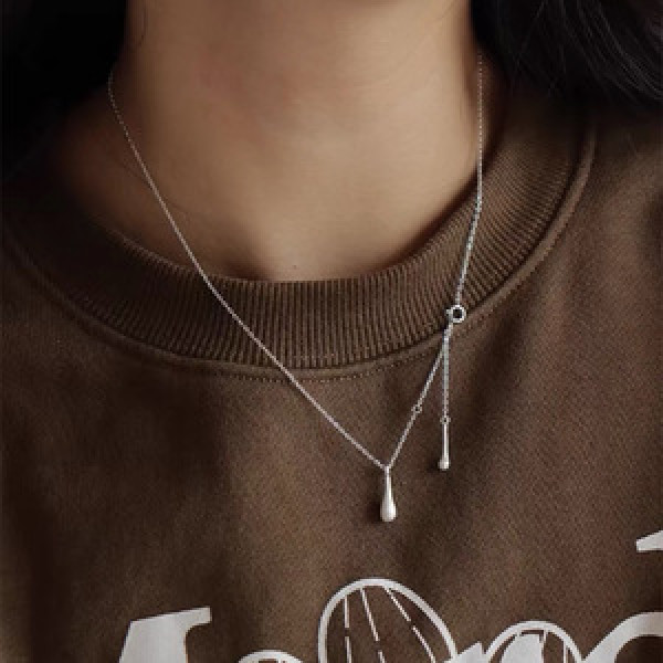 A45435 s925 silver trendy sweet unique simple matte finish teardrop necklace