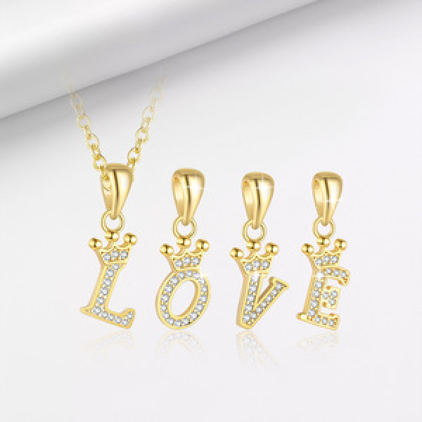 A45857 s925 sterling silver letter initial fashion cubic zirconia crown dainty necklace
