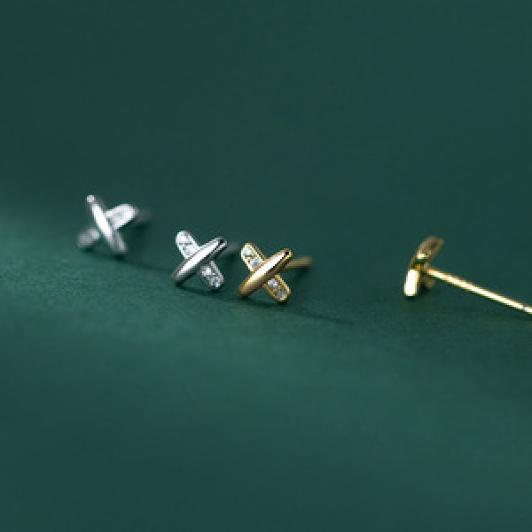 A44140 s925 silver cute simple stud unique rhinestone elegant earrings