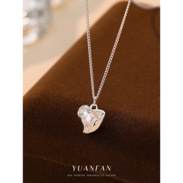 A43670 s925 sterling silver heart fresh water pearl fashion necklace